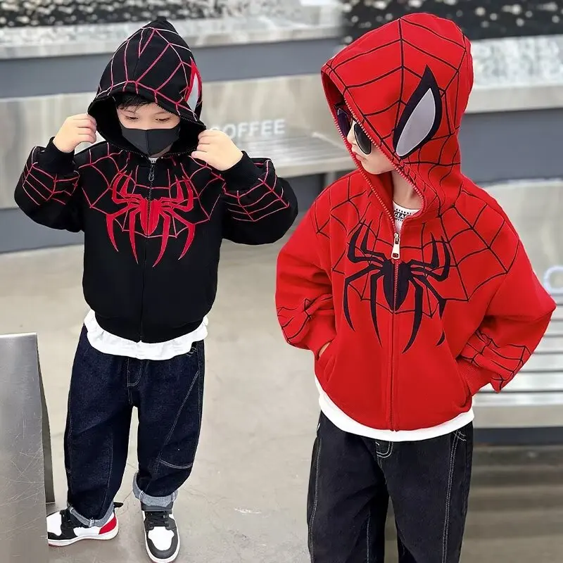 Spiderman Jacket Spring Children Boys Hooded Sweatshirt Cartoon Zipper Coats Autumn Kids Clothing Outdoors Keep Casual Outerwear