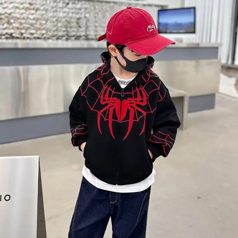 Spiderman Jacket Spring Children Boys Hooded Sweatshirt Cartoon Zipper Coats Autumn Kids Clothing Outdoors Keep Casual Outerwear - Image 2