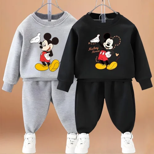 Spring Autumn Mickey Printed Children Casual Sweatshirt Sets Kids O Neck Pullover and Pant Two Piece Set Baby Boys Hoodies Set